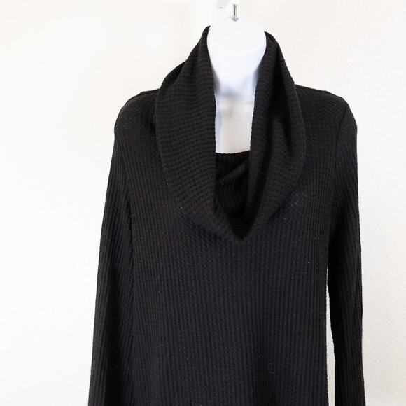 Meadow Rue Cowl Neck Black Waffle Knit Distressed Sweater, Medium - Picture 6 of 8
